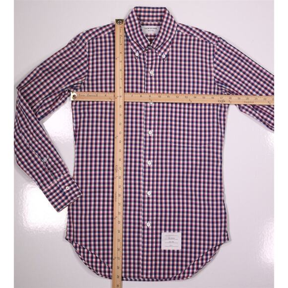 Thom Browne White/Blue/Red Check Gingham Dress Shirt 0/Small - Picture 5 of 6